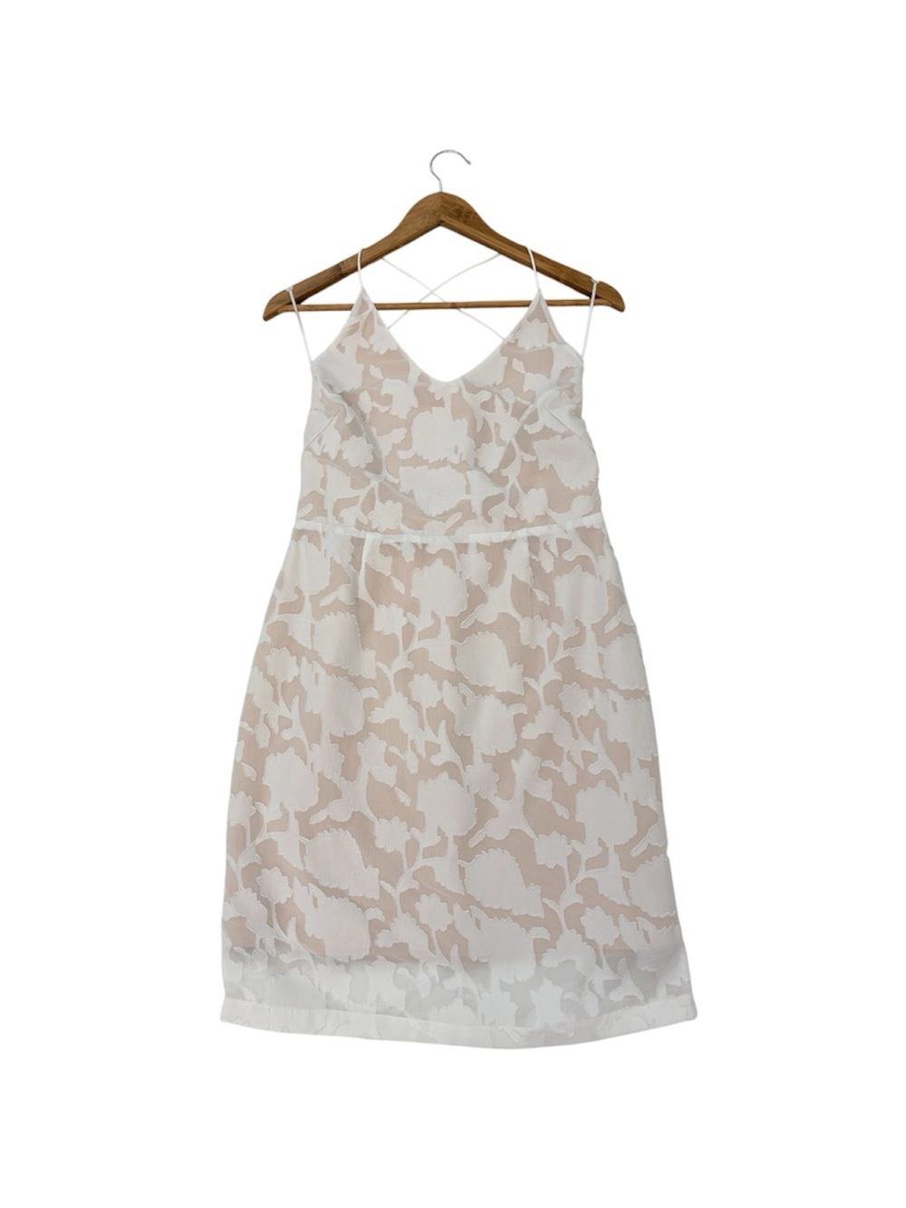 Simons Icone Spaghetti Strap Floral Micro Lace Dress in Nude & White